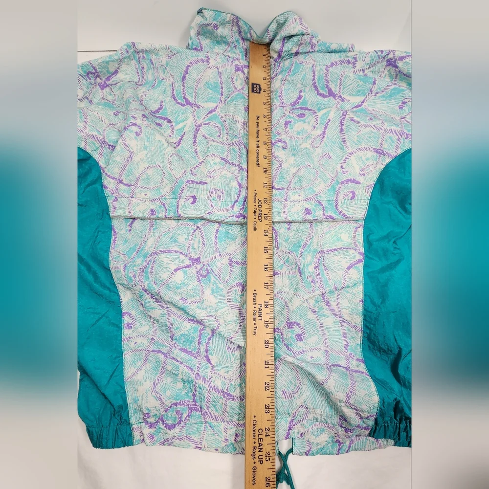 VINTAGE ASICS Womens Lightweight Windbreaker Running Full-Zip Large Green Tribal - Picture 9 of 11